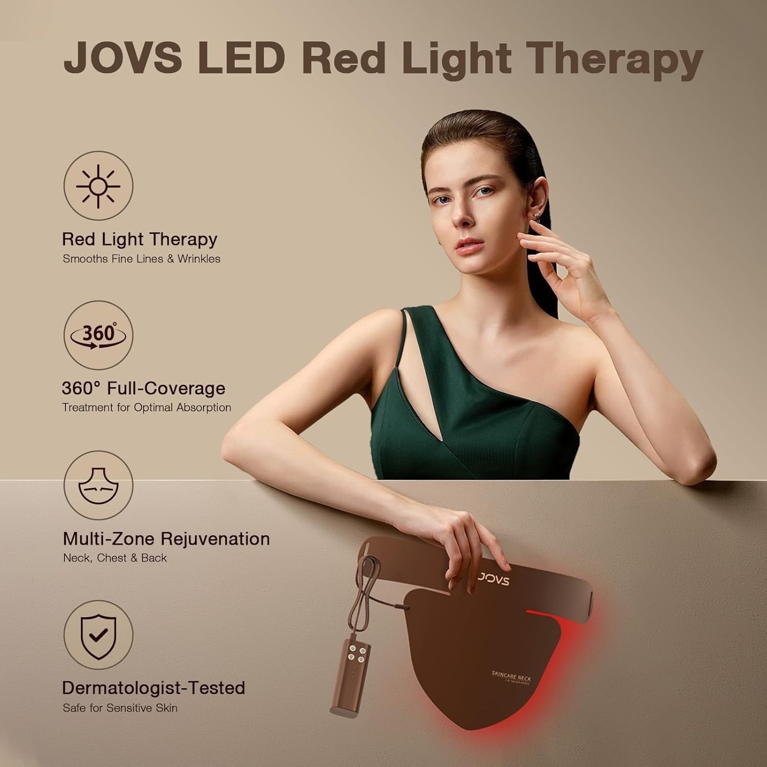 JOVS Red Light Therapy Neck & Chest Mask, LED Red Light Therapy for Neck, 66 LED