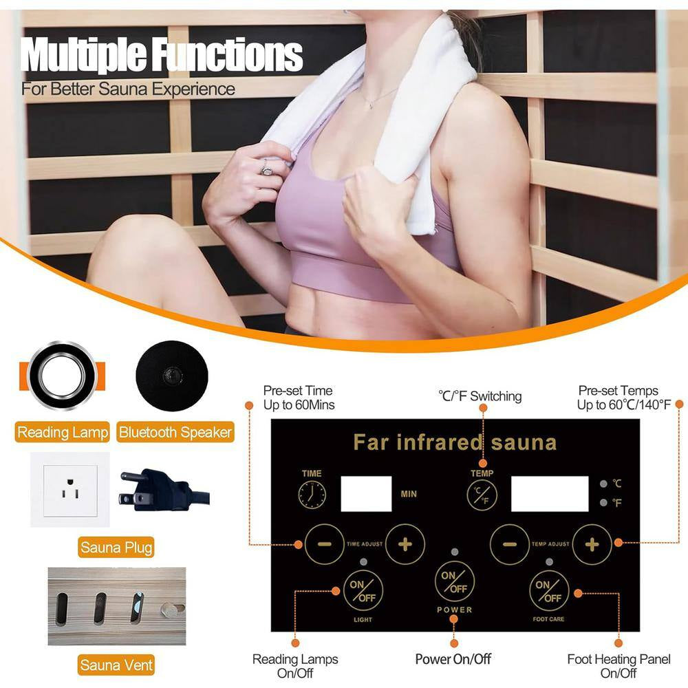 Moray 1-Person Indoor Hemlock Infrared Sauna with 5 Far-Infrared Carbon Crystal Heaters