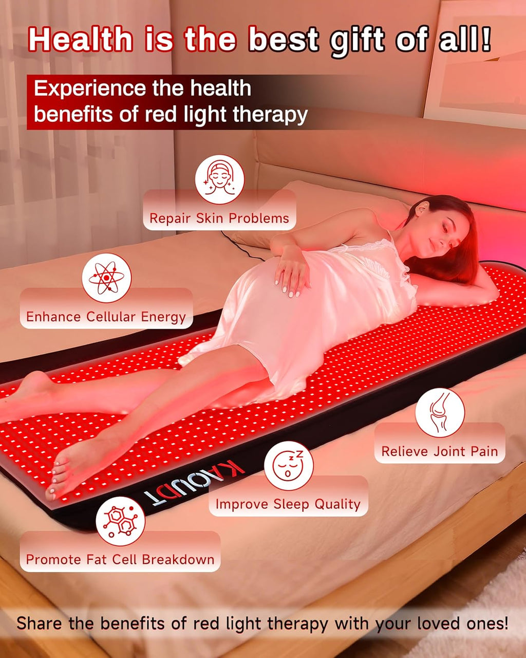 72"X33.3" Medical-Grade TPU Red Light Therapy Mat for Full Body Pain Relief, FSA&HSA Eligible Infrared Light Therapy Blanket for Home Use